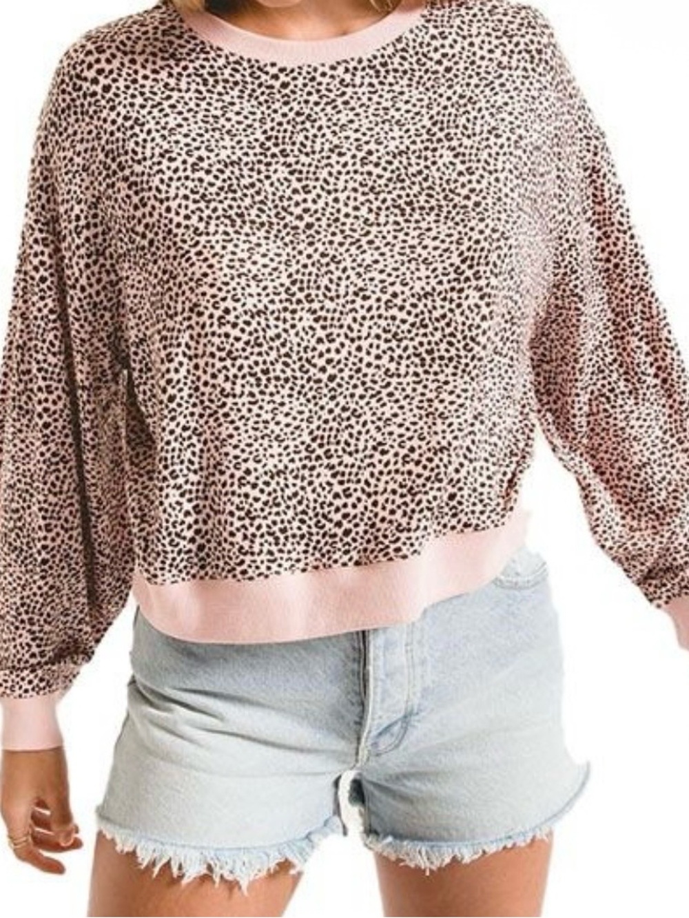 White Crow, Leopard Patterned Scoop Neck Sweatshirt, Rayon Blend Women’s X-Small